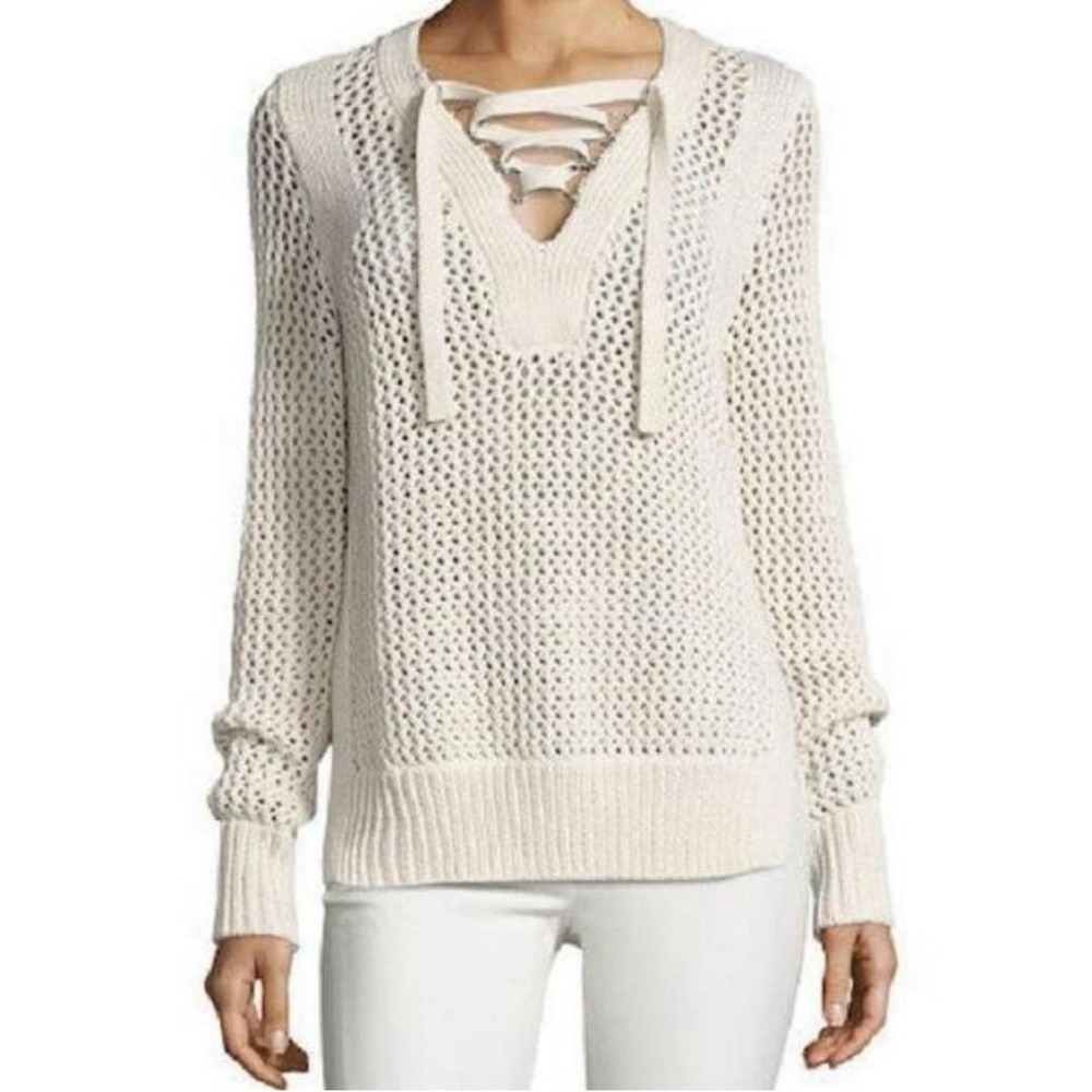 Derek Lam 10 Crosby Open Loose Knit Crochet Lace Up Sweater Sz S NWT